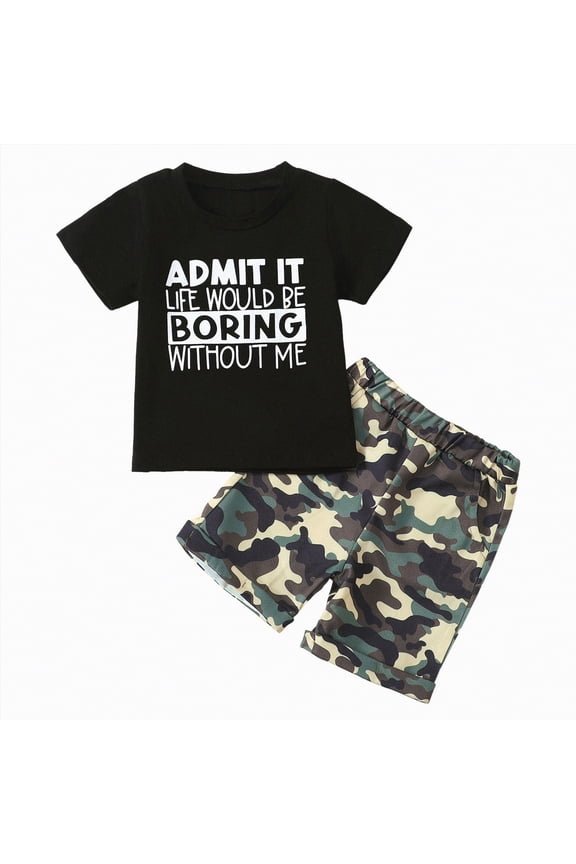 Toddler Baby Boy Summer Clothes T-Shirts and Shorts 2 Pcs Dinosaur Short Set Summer Clothes Outfit(Black,4-5 Y)