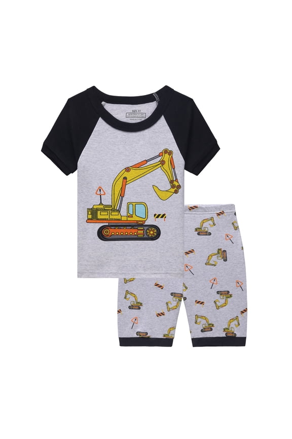 Toddler Baby Boy Summer Clothes Tree/Duck/Shark Short Sleeve Embroidery T-shirt Striped Shorts Set 2 Piece Outfit(Black,5-6 Y)