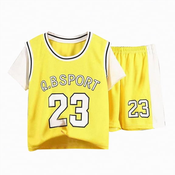 TOWED22 Toddler Baby Boy Summer Clothes Tree/Duck/Shark Short Sleeve Embroidery T-shirt Striped Shorts Set 2 Piece Outfit(Yellow,2-3 Years)