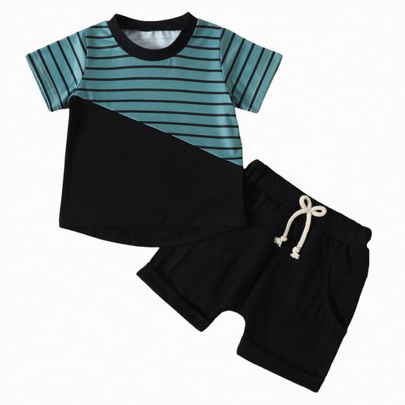 TOWED22 Toddler Baby Boy Summer Outfit Funny Letter T-Shirts Top Shorts Set Infant Boy Summer Clothes 6 12 18 Months 2T 3T(Black,18-24 Months)