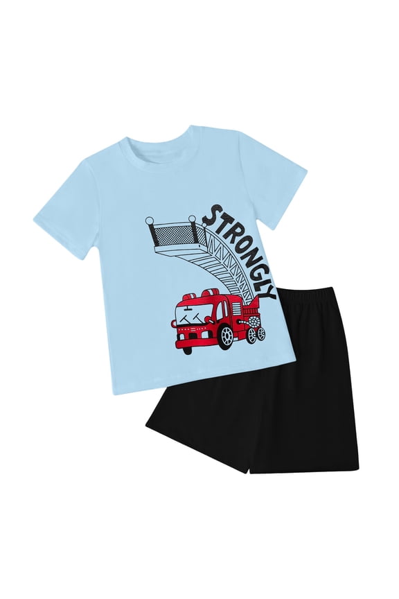 Toddler Baby Boy Summer Outfit Funny Letter T-Shirts Top Shorts Set Infant Boy Summer Clothes 6 12 18 Months 2T 3T(Black,6-7 Y)