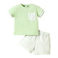 thumbnail image 1 of TOWED22 Toddler Baby Boy Summer Outfit Letter Print Short Sleeve Shirt Tops and Shorts Set Summer Clothes Sets 2Pcs（Light Green,6-12 M）, 1 of 8