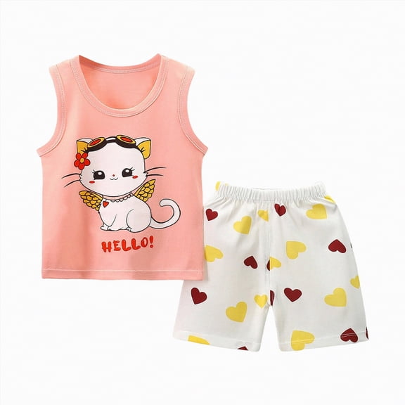 TOWED22 Toddler Baby Boy Summer Outfit Sleeveless Tank Tops   Casual Shorts Set 2 Piece Infant Beach Clothes(Pink,6-12 M)