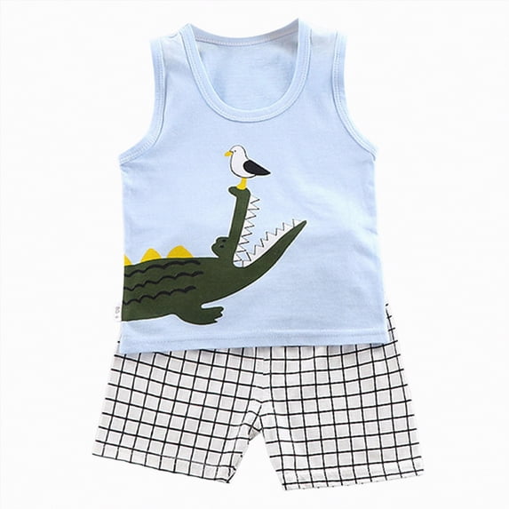TOWED22 Toddler Baby Boy Summer Outfits Hawaiian Sleeveless Tank Tops Letter Print Vest Shorts Set Tropical Beach Clothes Set Blue,2-3 Y