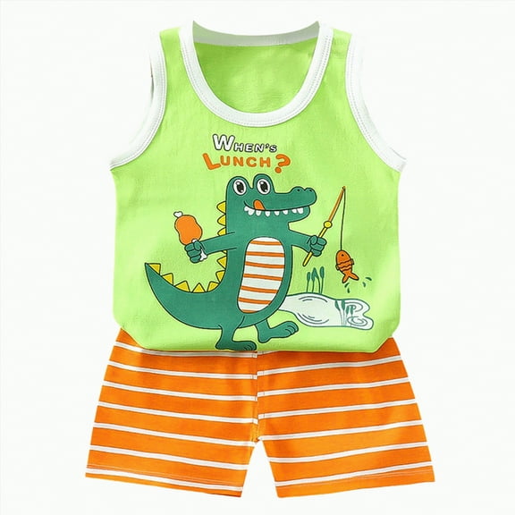 TOWED22 Toddler Baby Boy Summer Outfits Hawaiian Sleeveless Tank Tops Letter Print Vest Shorts Set Tropical Beach Clothes Set(Green,18-24 M)