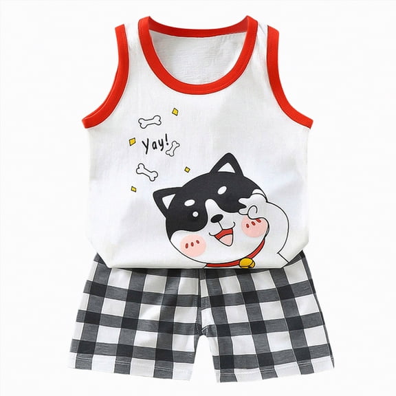 TOWED22 Toddler Baby Boy Summer Outfits Hawaiian Sleeveless Tank Tops Letter Print Vest Shorts Set Tropical Beach Clothes Set(Red,3-4 Y)