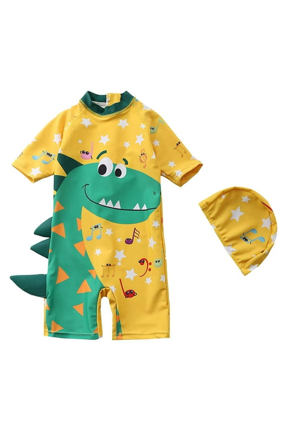 Toddler Baby Boy Swimsuit Kids Rash Guard Short/Long Sleeve One Piece Bathing Suit Duck Hunting Swimwear(Yellow,2-3 Y)