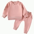 thumbnail image 1 of TOWED22 Toddler Baby Boys Fall Outfits Long Sleeve Pull On Sweatshirt Elastic Waist Pants 2Pcs Solid Clothes Set(Pink,24-36 M), 1 of 5