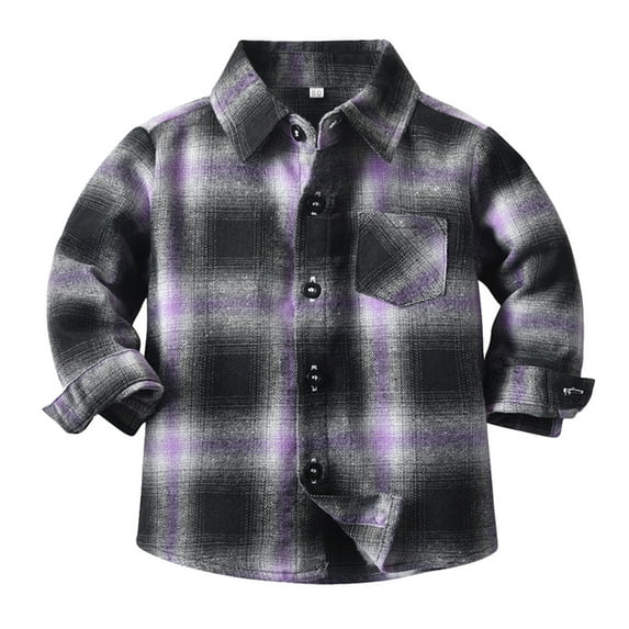 TOWED22 Toddler Baby Boys Girl Plaid Jacket Flannel Shirt Fall Little Kids Long Sleeve Button Plaid Shacket Tops(Purple,6-12 M)