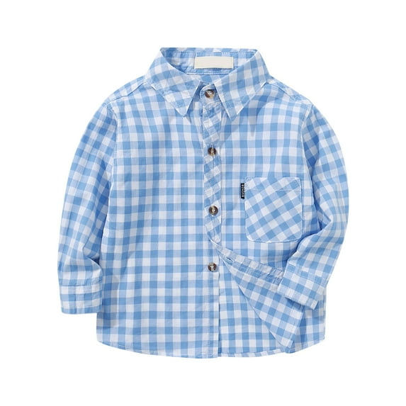 TOWED22 Toddler Baby Boys Girls Outfits Plaid Flannel Long Sleeve Shirts Button up T-Shirt Tops(Sky Blue,2-3 Years)