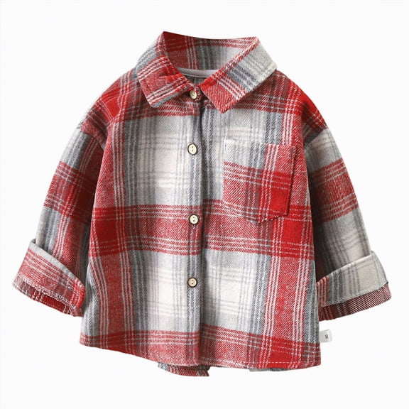 TOWED22 Toddler Baby Boys Plaid Flannel Shirt Long Sleeve Button Down Shirts(Red,2-3 Y)