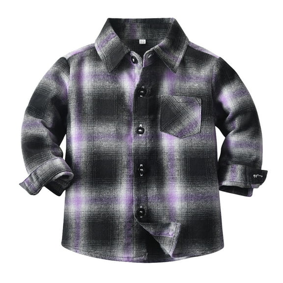 TOWED22 Toddler Baby Boy Girl Flannel Plaid Shirt Jacket Button up Shacket Kid Long Sleeve Coat Top Fall Clothes(Purple,12-18 M)