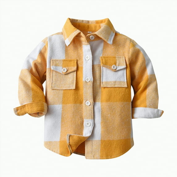 TOWED22 Toddler Baby Boys and Girls Plaid Shirts Jacket Long Sleeve Lapel Button up Shirt Top Outwear Clothes(Yellow,6-12 M)