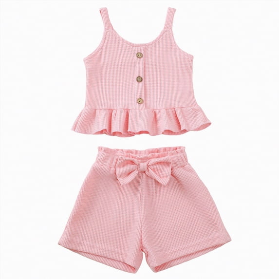 TOWED22 Toddler Baby Cute 2pcs Summer Outfits Sleeveless Tank Top Tee and Shorts Lovely Casual Sets Clothing(Pink,2-3 Y)