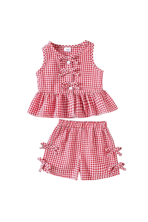 Toddler Baby Girl 12M-8Y Summer 2 Piece Set Spaghetti Strap Striped Cami & Floral Shorts Clothes(Red,12-18 M)