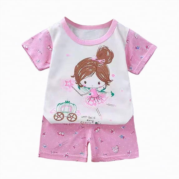 TOWED22 Toddler Baby Girl Boy 2 Piece Lovely Print Short Sleeve Cotton T-Shirt Top Elastic Waist Shorts Set Outfit Clothes(Light Pink,18-24 M)