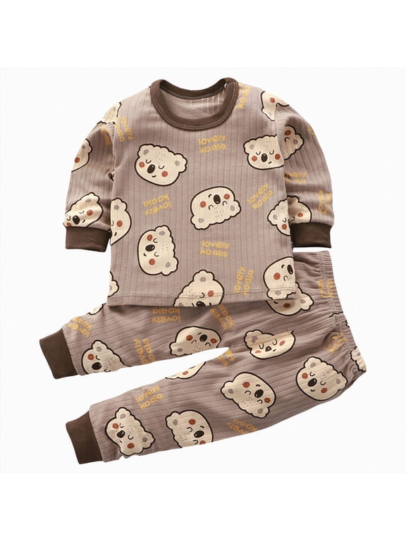 Toddler Baby Girl Boy Fall Winter Outfits 2 Piece Print Long Sleeves Sweatshirt Elastic Pants Casual Pants Set Clothes Clothing(Brown,3-4 Y)