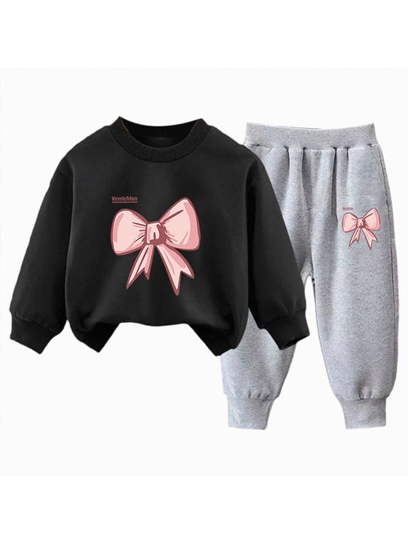 Toddler Baby Girl Boy Outfits Clothing Set 2pcs Long Sleeve Graphic Print T Shirt and Joggers Pants Fall Winter Clothes Casual(Black,4-5 Y)