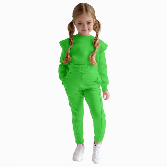 TOWED22 Toddler Baby Girl Clothe Long Sleeve Shirt Sweatshirt Leggings 2 Piece Kids Baby Girl Fall Outfit Winter Clothe,Green,5-6 Y