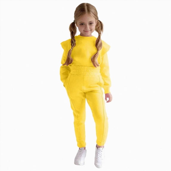 TOWED22 Toddler Baby Girl Clothe Long Sleeve Shirt Sweatshirt Leggings 2 Piece Kids Baby Girl Fall Outfit Winter Clothe,Yellow,7-8 Y