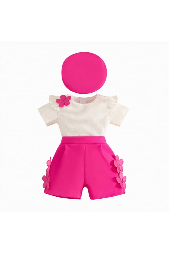 Toddler Baby Girl Clothes 12 18 24 Month 2T 3T Summer Outfit Strawberry Graphic T-shirts Shorts Set(Hot Pink,18-24 M)
