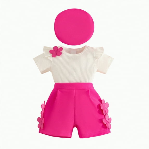 TOWED22 Toddler Baby Girl Clothes 12 18 24 Month 2T 3T Summer Outfit Strawberry Graphic T-shirts Shorts Set(Hot Pink,3 Y)