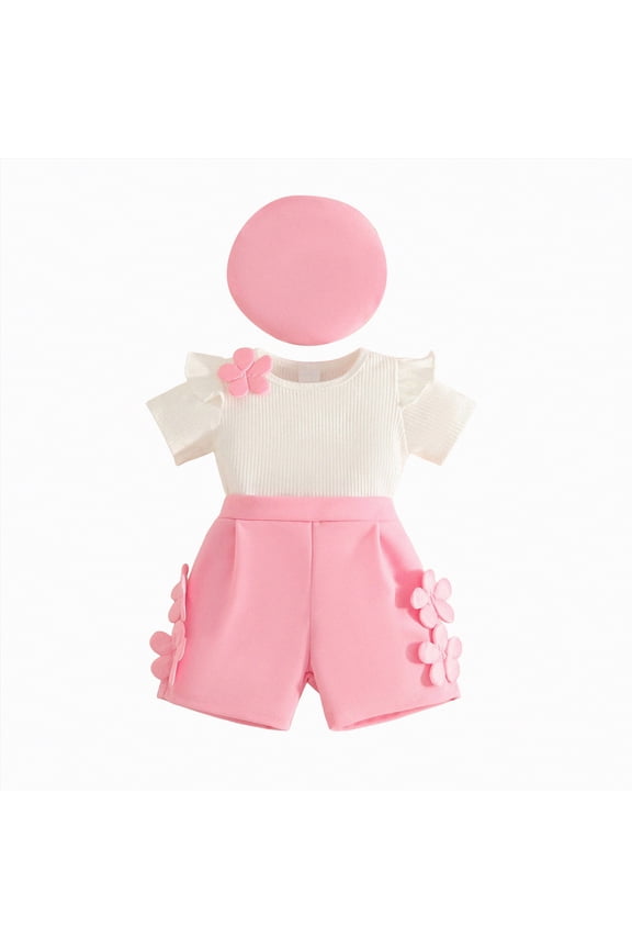 Toddler Baby Girl Clothes 12 18 24 Month 2T 3T Summer Outfit Strawberry Graphic T-shirts Shorts Set(Pink,12-18 M)