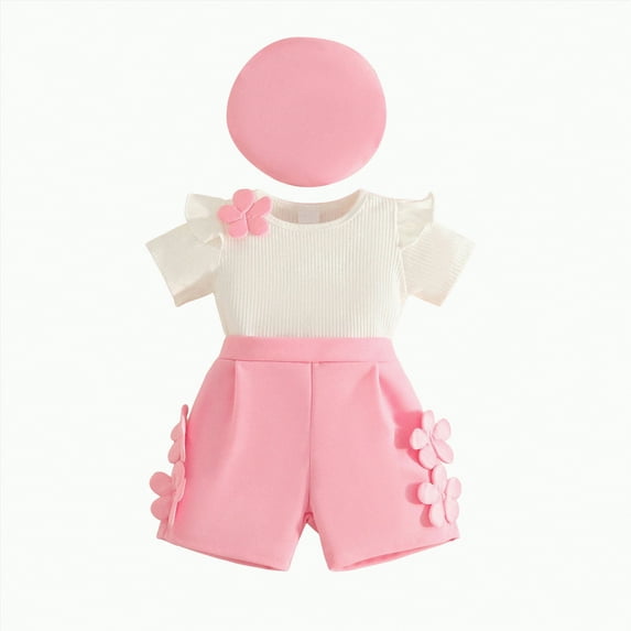 TOWED22 Toddler Baby Girl Clothes 12 18 24 Month 2T 3T Summer Outfit Strawberry Graphic T-shirts Shorts Set(Pink,6-9 M)