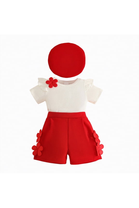 Toddler Baby Girl Clothes 12 18 24 Month 2T 3T Summer Outfit Strawberry Graphic T-shirts Shorts Set(Red,3 Y)
