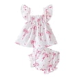 thumbnail image 1 of TOWED22 Toddler Baby Girl Clothes 6M-6Y Summer 2Pcs Outfits Sleeveless Square Neck Bow Top & Floral Shorts Set(White,6-12 M), 1 of 9