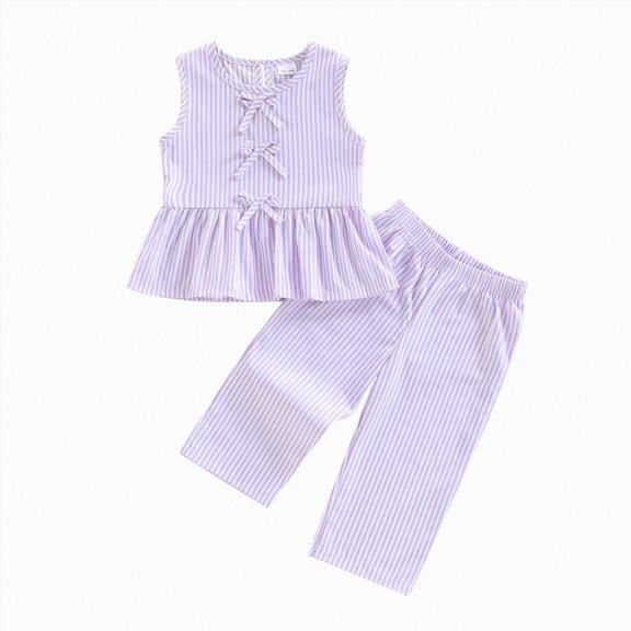 TOWED22 Toddler Baby Girl Clothes Sleeveless Smocked Ruffle Tank Tops and Long Pants Summer Little Girls Outfits(Purple,4-5 Y)