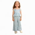 thumbnail image 1 of TOWED22 Toddler Baby Girl Clothes Sleeveless Tie-Up Ruffle Tops Linen Pants Set Infant Summer Outfits(Blue,2-3 Y), 1 of 9