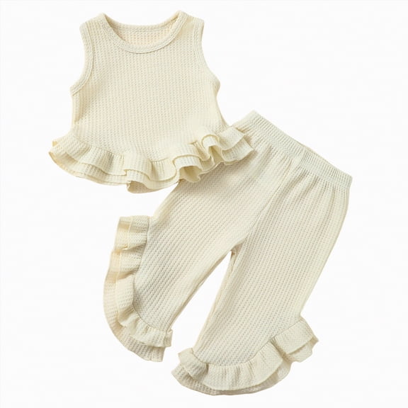 TOWED22 Toddler Baby Girl Clothes Summer Outfits Ruffle Sleeveless Linen Shirt Kid Short Set for Girl(Blazer,3-4 Y)