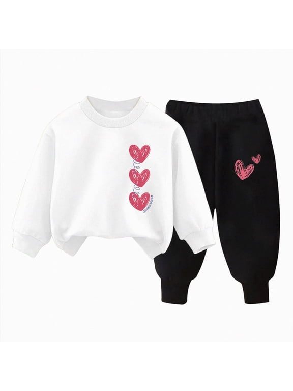 Toddler Baby Girl Clothes Toddler Outfit Cute Graphic Sweatshirt Tops + Pants Set Fall Winter Clothing for Girls Size:2-3 Y,Color:A