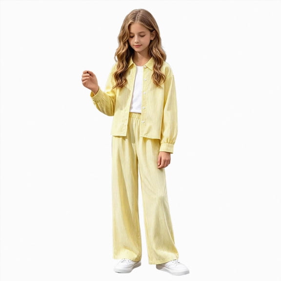TOWED22 Toddler Baby Girl Fall Outfits Long Sleeve Cute Graphic Print Tops Drawstring Pants Cute Litter Girl Winter Clothes,Yellow,10-11 Y