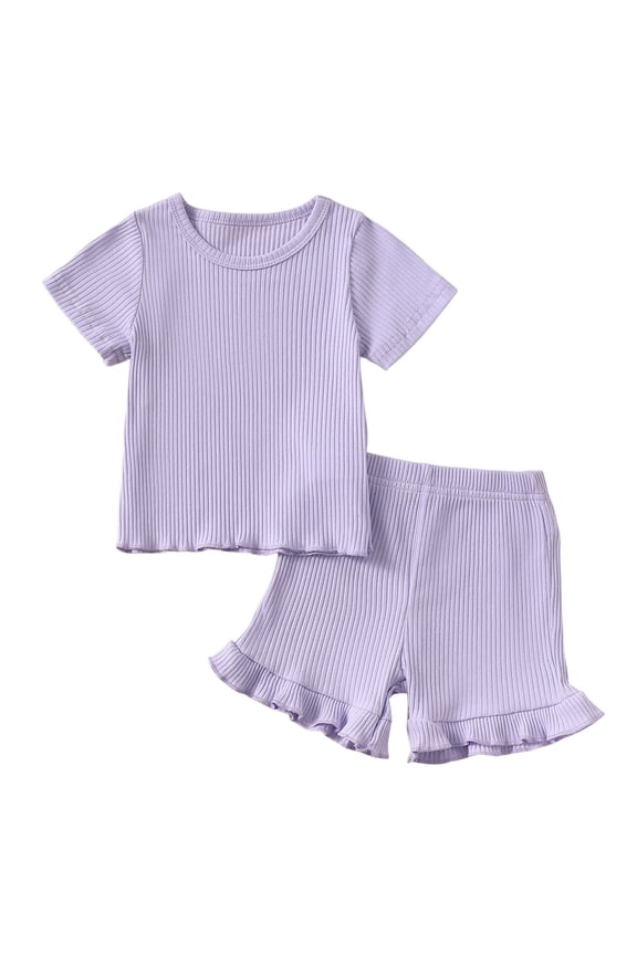 Toddler Baby Girl Outfit Newborn Girl Summer Clothes Short Sleeve T Shirt Checkerboard Top Set Elastic Waist Shorts Purple,12-18 M