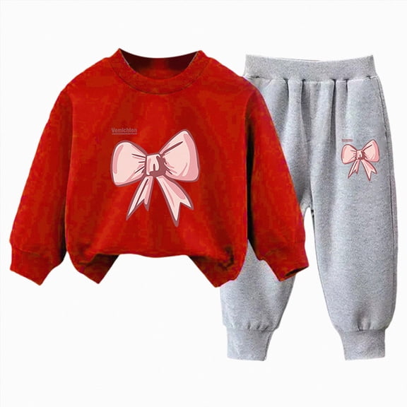 TOWED22 Toddler Baby Girl Outfits Ruffle Long Sleeve Print Tops Flare Pants Set Toddler 2Pcs Fall Winter Clothes,Red,4-5 Y
