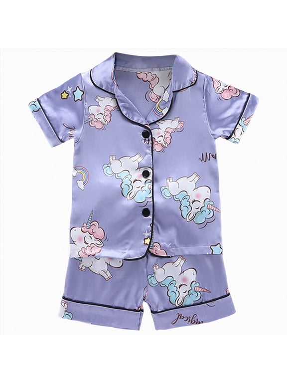 Toddler Baby Girl Pajamas Set Short Sleeve Button Up Shirt Tops and Shorts 2PCS PJS Sleep Sets,3-4 Y