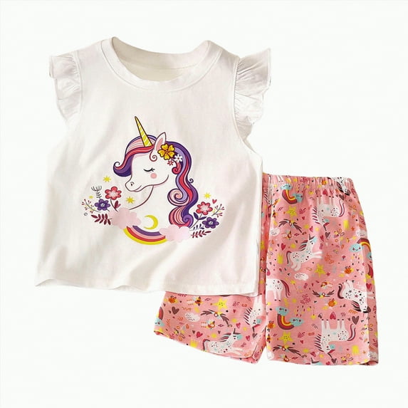 TOWED22 Toddler Baby Girl Summer Clothes 3 6 9 12 18 24 Months Cotton Outfits Short Sleeve Contrast T-Shirts Tops Shorts Sets(White,1-2 Y)