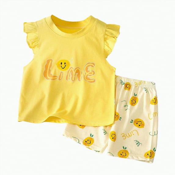TOWED22 Toddler Baby Girl Summer Clothes 3 6 9 12 18 24 Months Cotton Outfits Short Sleeve Contrast T-Shirts Tops Shorts Sets(Yellow,3-6 M)