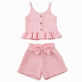 thumbnail image 1 of TOWED22 Toddler Baby Girl Summer Clothes Cotton Ruffled Sleeve Shirt Tops and Shorts Set Outfits 12Months-4T(Blazer,18-24 M), 1 of 7
