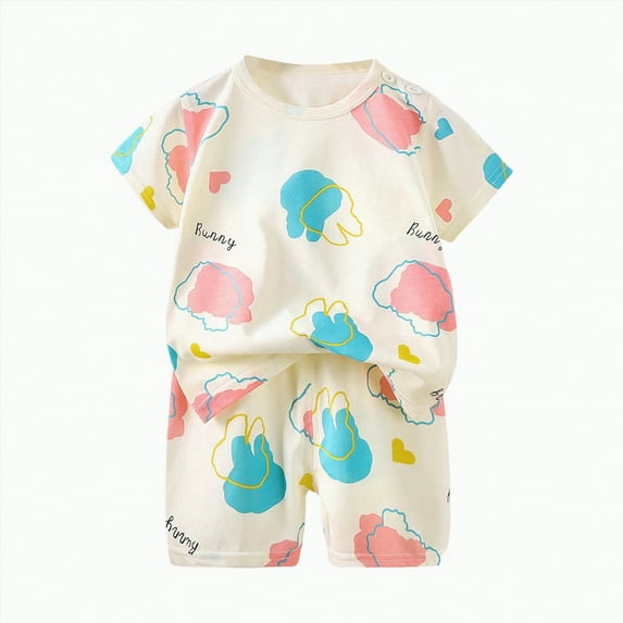 TOWED22 Toddler Baby Girl Summer Clothes Outfit Funny Letter T Shirt Top Short Set Infant Girl Clothes 6 12 18 months 2T 3T(Beige,12-18 M)