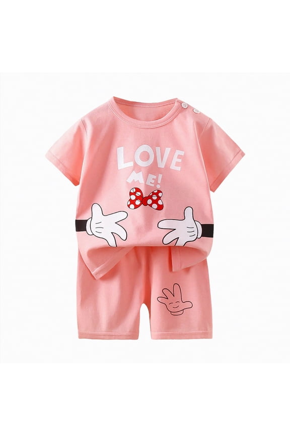 Toddler Baby Girl Summer Clothes Outfit Funny Letter T Shirt Top Short Set Infant Girl Clothes 6 12 18 months 2T 3T(Light Pink,18-24 M)