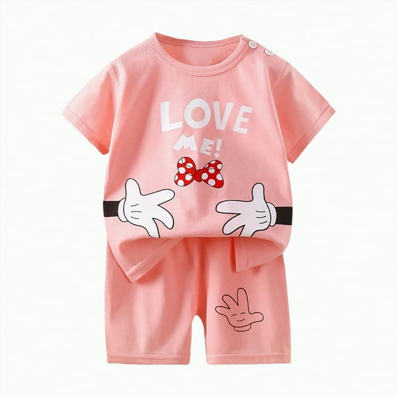 TOWED22 Toddler Baby Girl Summer Clothes Outfit Funny Letter T Shirt Top Short Set Infant Girl Clothes 6 12 18 months 2T 3T(Light Pink,3-4 Y)