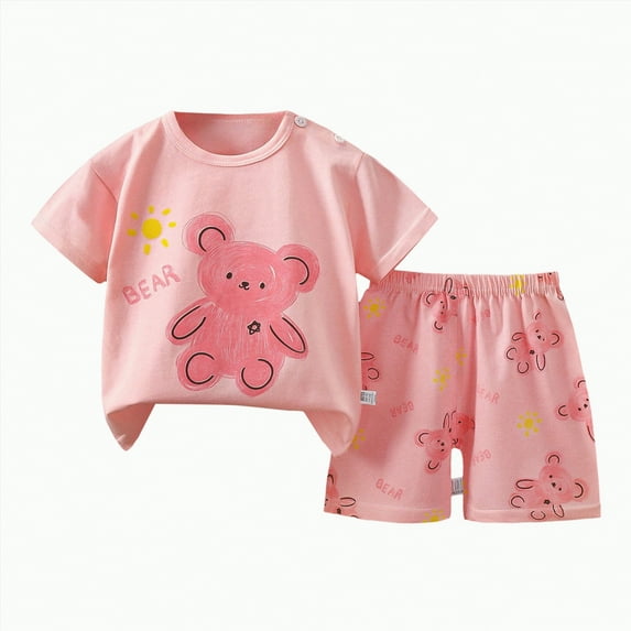 TOWED22 Toddler Baby Girl Summer Clothes Short Sleeves T-Shirt Tops and Ruffled Shorts Set Cute Summer Outfits 2Pcs(Hot Pink,4-5 Y)