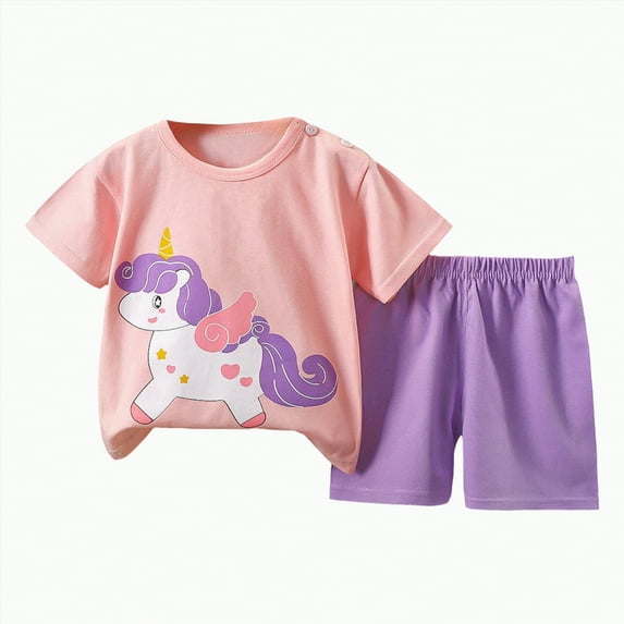 TOWED22 Toddler Baby Girl Summer Clothes Short Sleeves T-Shirt Tops and Ruffled Shorts Set Cute Summer Outfits 2Pcs(Pink,3-9 M)