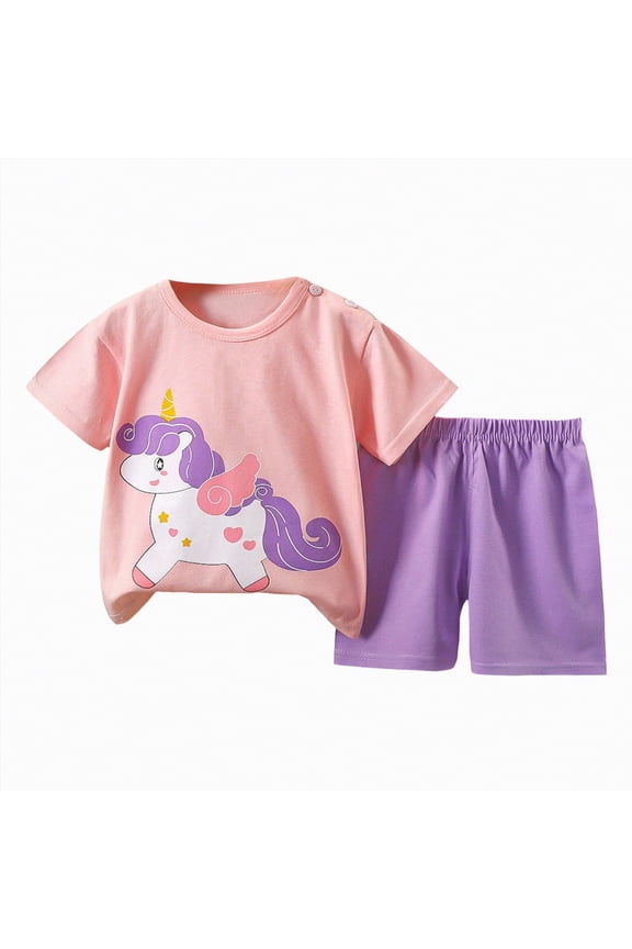 Toddler Baby Girl Summer Clothes Short Sleeves T-Shirt Tops and Ruffled Shorts Set Cute Summer Outfits 2Pcs(Pink,4-5 Y)