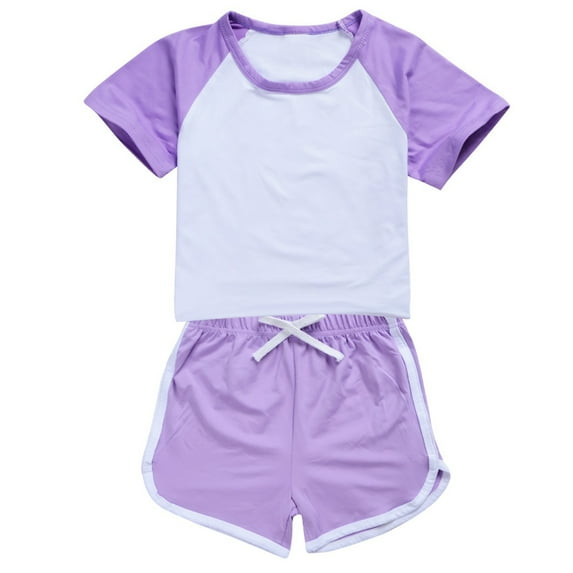 TOWED22 Toddler Baby Girl Summer Clothes Toddler Girls Summer Outfits Short Sleeve T-Shirts Shorts Clothing Set 6M-3Y Purple,7-8 Y
