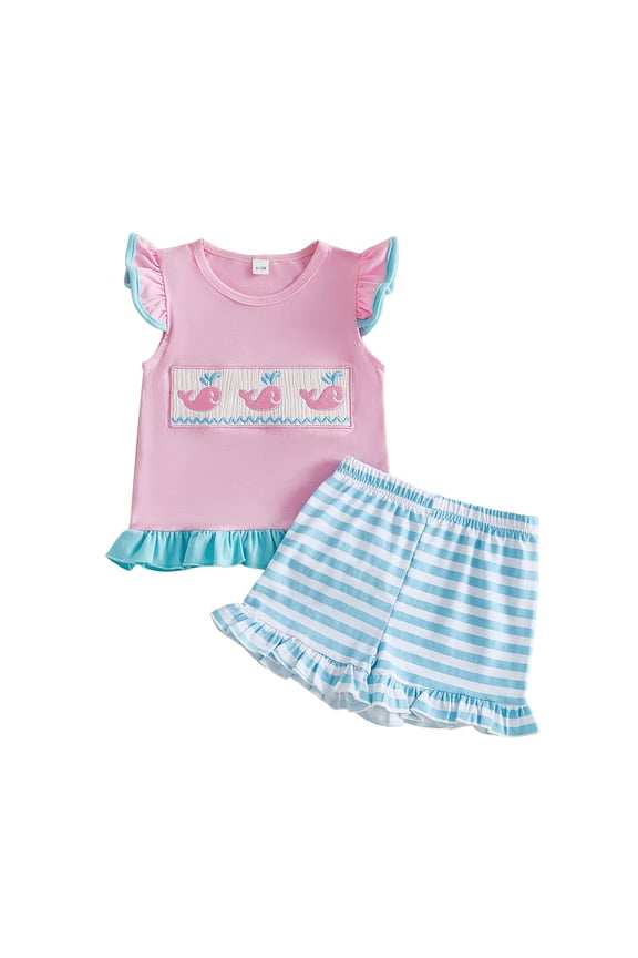 Toddler Baby Girl Summer Outfits 2Pcs Cap Sleeve Strawberry Top & Denim Shorts Cute Clothes Set 6M-4T(Pink,12-18 M)