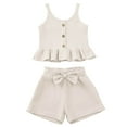 thumbnail image 1 of TOWED22 Toddler Baby Girl Summer Outfits 2Pcs Off Shoulder Floral Top & Elastic Waist Shorts Cute Clothes 12M-5T(Beige,6-12 M), 1 of 7